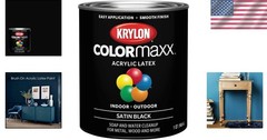 COLORmaxx Satin Black Brush-On Paint, 32 Fl Oz – Versatile Indoor/Outdoor Use