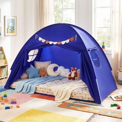 Twin Size Indoor Canopy Tent for Kids with 2 Window and Suits 3+-Navy