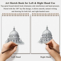 Fuxi 9 x 12 Sketch Book, Top Spiral Bound Sketch Pad, 100 Sheets 68lb/100gsm