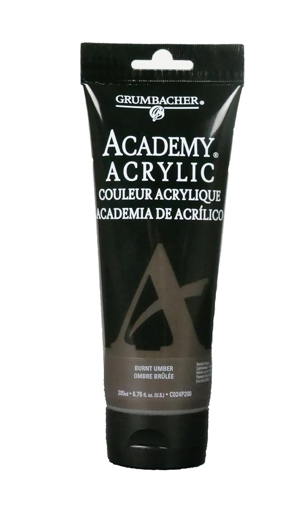 Grumbacher Academy Acrylic Paint Burnt Umber 6.8 oz Highly Pigmented Dark Brown