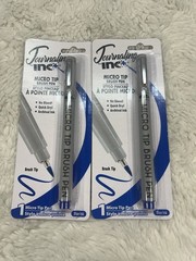 Set of 2 Journaling Inc Micro Tip Brush Pens Blue Ink Archival Quick Dry New