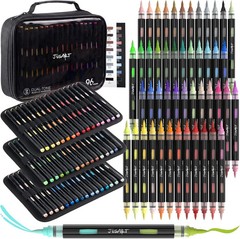 JusArt Acrylic Brush Markers, 96 Colors Brush Tip Acrylic Marker Set, 48 Dual-Ti