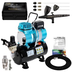 Dual Fan Tank Air Compressor System & Ultimate Airbrush Set, 0.2mm, 0.3mm, 0.5mm