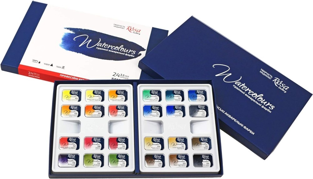 Professional Watercolor Paint, Set of 24, Full Pan, Made in Europe. Vibrant C…