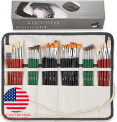 ARTIFY 41 Pieces Long Handle Paint Brushes Set Includes a Carrying Canvas Roll