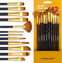Transon Paint Brush Set 12 Pack Acrylic Watercolor Gouache Artist Brushes