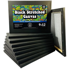 Stretched Black Canvas for Painting, 10 Pack 9×12 Blank Canvases, Gesso Prime…