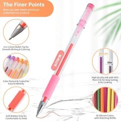 120 Pack Glitter Gel Pens 60 Colors Refill Set Coloring Drawing Journaling Art