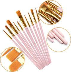 1 Pack Paint Brushes Set, 10 Pcs Nylon Hair Painting Brushes for Watercolor, Oil