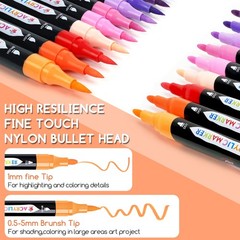 24 Dual Tip Acrylic Paint Markers – Waterproof, Non-Toxic for Paper, Glass, S…