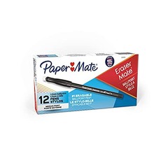 Paper Mate EraserMate Erasable Pen, Medium Point, Black, 12 Count (Pack of 1)