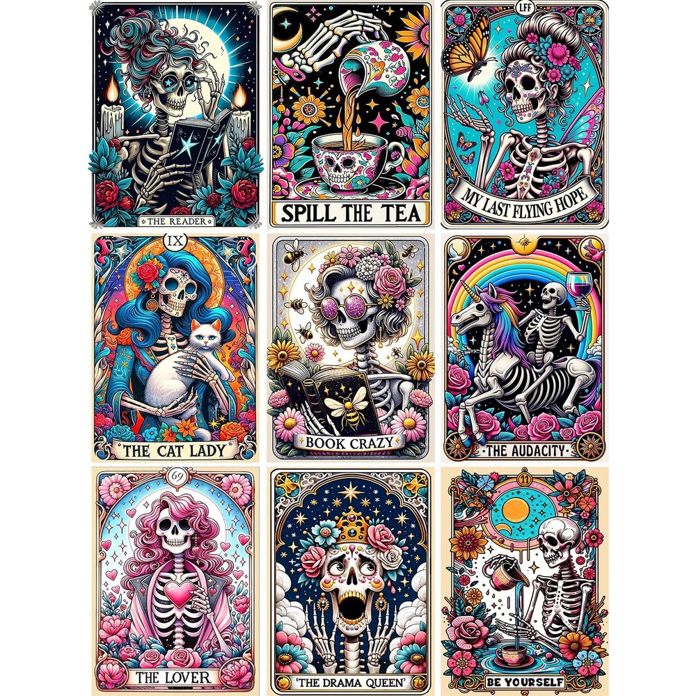 Skull Diamond Art Kits for Adults – 9pcs, Tarot Card Diamond Painting for Beginn