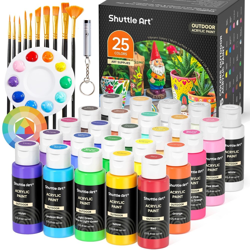 Shuttle Art 25 Colors Outdoor Acrylic Paint 2 Fl Oz (Pack of 25), 25