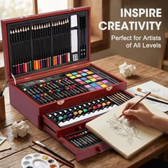 Color More Art Supplies, 175Pk Deluxe Art Set Drawing Painting Kit W/ 2 Draw Pad