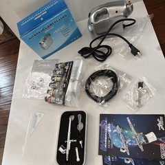 Airbrush Kit w/ Compressor, Air Brush Set, Paints, Cleaners, Hoses, Manuals New