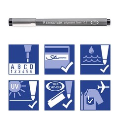 Fineliner Pen 0.3mm Black Box of 5 Staedtler Pigment Liner 308 03-9M Drawing