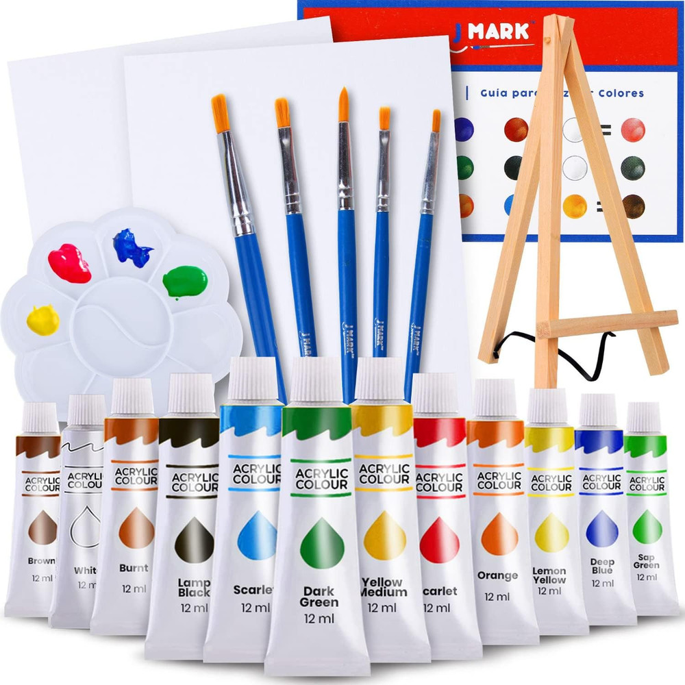 Painting Kit Includes Acrylic Paint Set, 8 X 10 In. Canvases, Brushes, Palette a