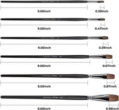 Magic Touches Artist Oil Paint Brush Set 6 Sizes Natural Sable Flat Tip Absorp