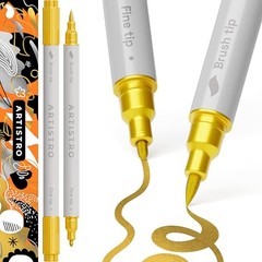 2 Dual-Tip Acrylic Paint Pens – Multisurface Gold Dual Tip Brush + Fine