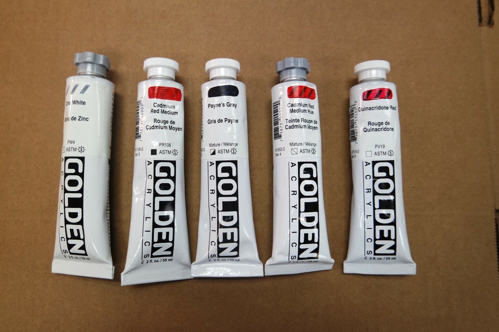GOLDEN ACRYLICS 5 PACK 2 FL OZ ACRYLIC PAINT NEW
