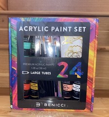 Benicci Acrylic Paint Set – 24 Colors and 12 Brushes
