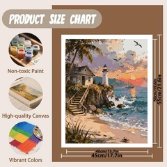 Beach Paint by Numbers Kit for Adults Beginners, Beach Paint by Number for Adult