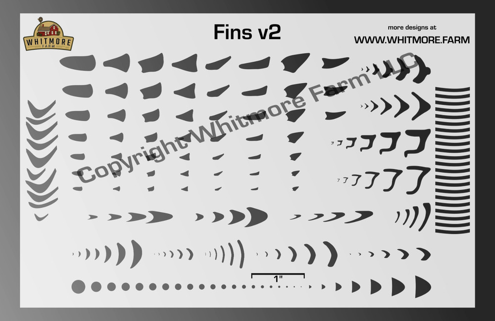 Fins v2 Assortment Fishing Lure Airbrush Stencil Fins and Gills – Mylar Reusable