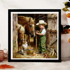Paint by Numbers for Adults and Kids Beginner Vintage Cowboy Boy Horses, Cat, Pu