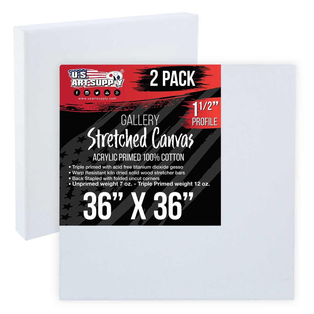 36″ x 36″ Gallery Depth 1-1/2″ Profile Stretched Canvas 2-Pack – Gesso Primed