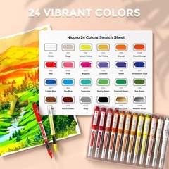 Nicpro 24 Colors Acrylic Paint Markers Brush Tip, Water-Based No-Bleed Paint Mar
