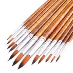 12-Piece Watercolor Paint Brushes Round Tip Various Sizes for Art Acrylics