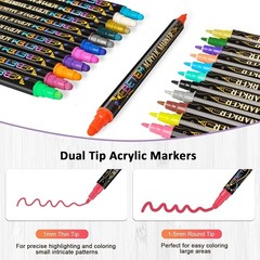 24 Colors Dual Tip Paint Pens Markers for Fabric Glass Wood Paper Canvas
