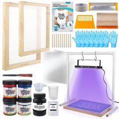 47PCS All-in-Screen Printing Kit with 50W UV Exposure Lamp, 2 Sizes Wood Scre…