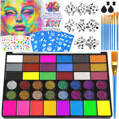 Professional 42 Color Face Painting Kit for Kids Non-Toxic Water Activated Makeu