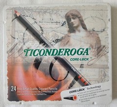 Dixon Ticonderoga Core Lock Artist Quality 24 Colored Pencils in Tin Box PERFECT