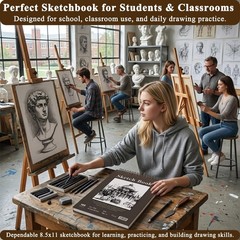 Large 11×14″ Sketchbook – 100 Sheets, 68lb Drawing Paper Pad for Artists