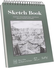 SuFly Sketch Book 9×12, Drawing Paper Pad-68lb/100gsm, Top Spiral Sketchbook Har