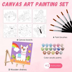 Kids Paint by Number Kits Including 6 Pre-Drawn Canvas for Painting, 6 Brushe…