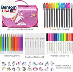 Unicorn Washable Markers Set 48 Pcs with Glitte Pencil Case, Art Supplies for Ki
