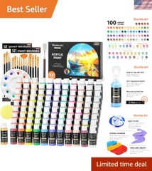 100 Vibrant Colors Acrylic Paint Set with Brushes, Sponge & Palette – Non-Toxic