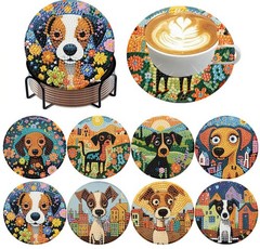 ijbnhd 8 PCS Dog Diamond Art Coasters Painting 4X4X0.1,