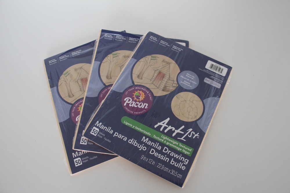 Manila Paper 3 Pkgs Textured Lightweight Pacon Drawing Art 1st 50 Sheets/pk 9×12