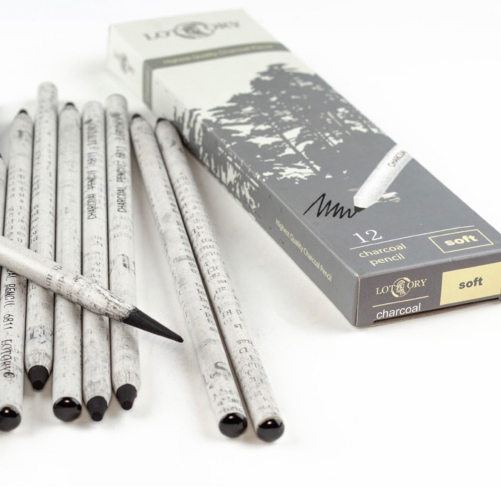 12Pcs Set Lotory Charcoal Pencil Black bold carbon core Peel and Sketch Charcoal
