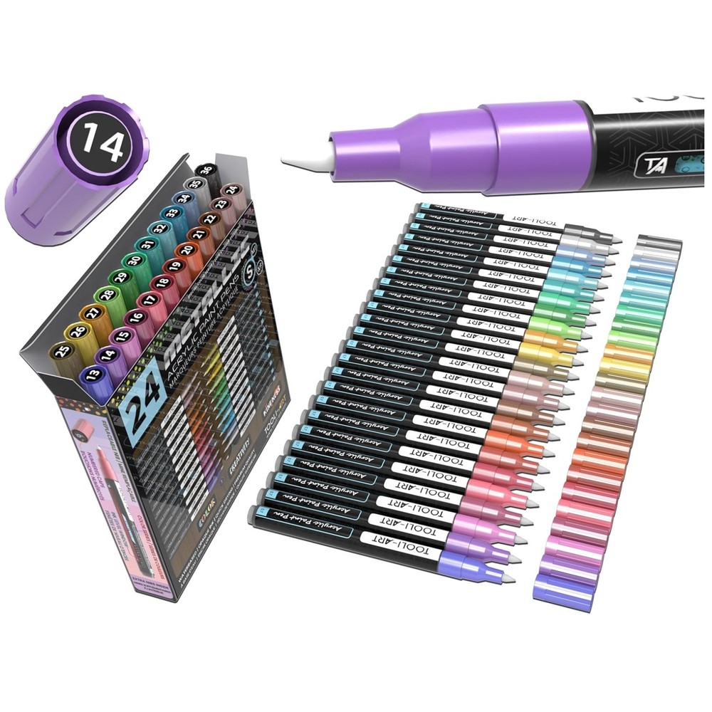 24 Metallic Acrylic Markers – Rock Painting, DIY Projects