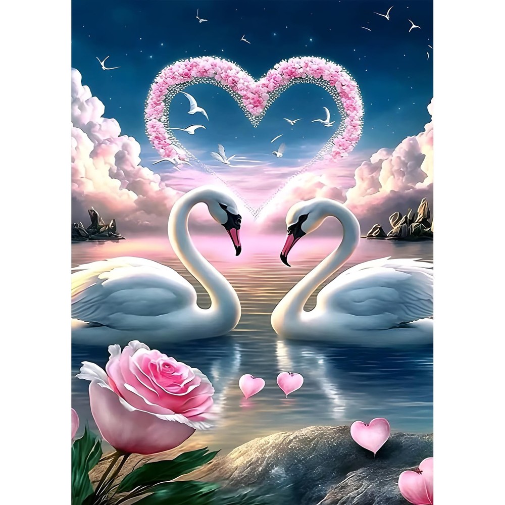 DPHERO 5D White Swan Diamond Painting Kits for Adults,Love Heart,