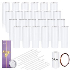 YOUKE OLA 24 Pack Sublimation Tumblers Straight Skinny Blanks 20oz for Heat T…