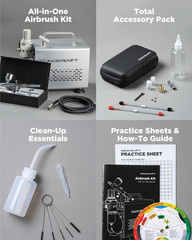 Airbrush Kit with Air Compressor- 1/6 HP Quiet Air Compressor, Gravity Airbrush