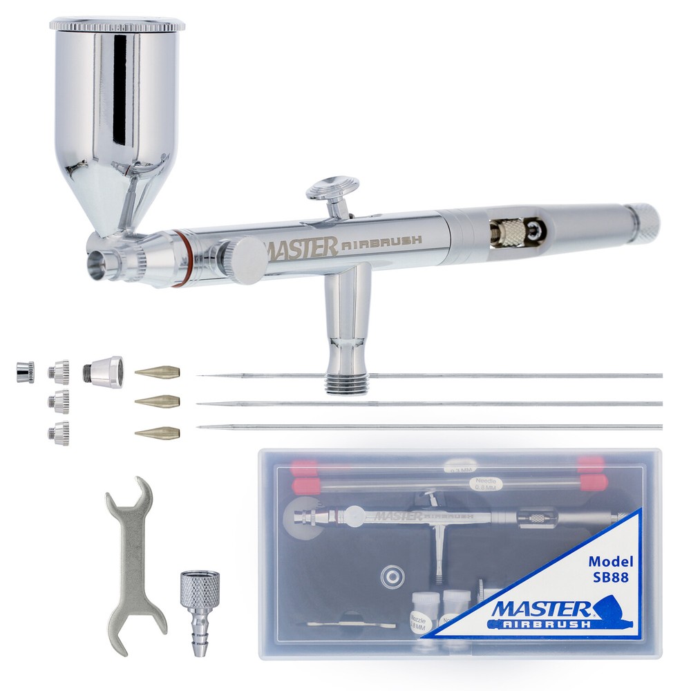 Master SB88 Pro Set Dual-Action Side Feed Airbrush Kit, 3 Nozzles, Gravity Cup