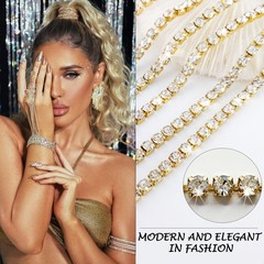 Rhinestone Trim with B7000 Glue, 1 Row 8 Yards Gold Rhinestone Fringe for Cra…