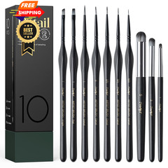 JusArt 10-Piece Detail Paint Brush Set, Miniature 5/0, 3/0, 2/0, 0, 1, Black